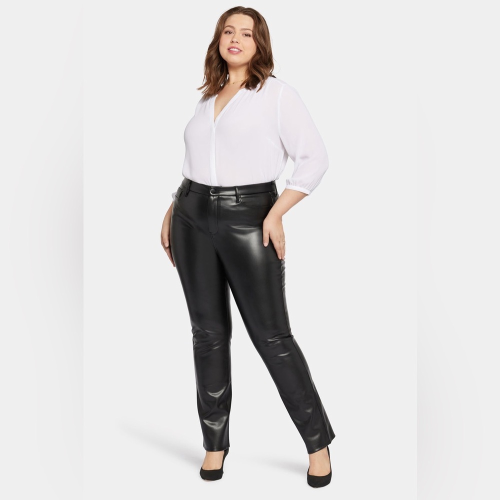 NEW NYDJ Size 16P 16 Petite Pants Black Marilyn Straight Sculpt Her Faux Leather